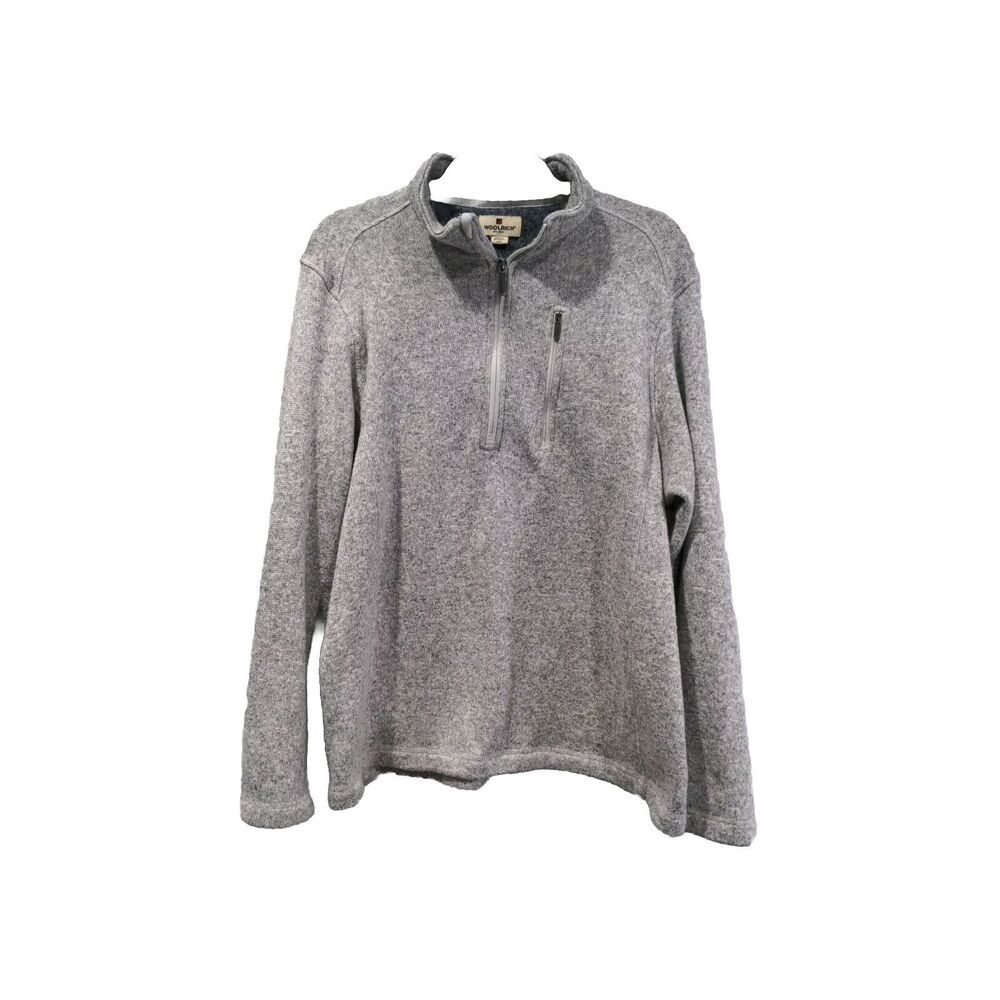 Woolrich Mens 1/4 Zip LS Fleece Pullover Sweater Size Large Gray Casual Pocket